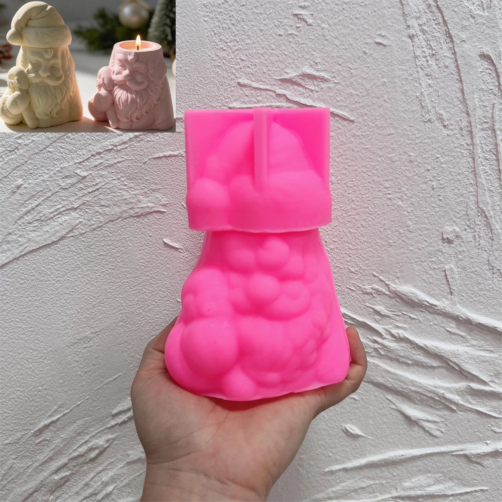 Pink silicone Santa body and hat-lid mold components
