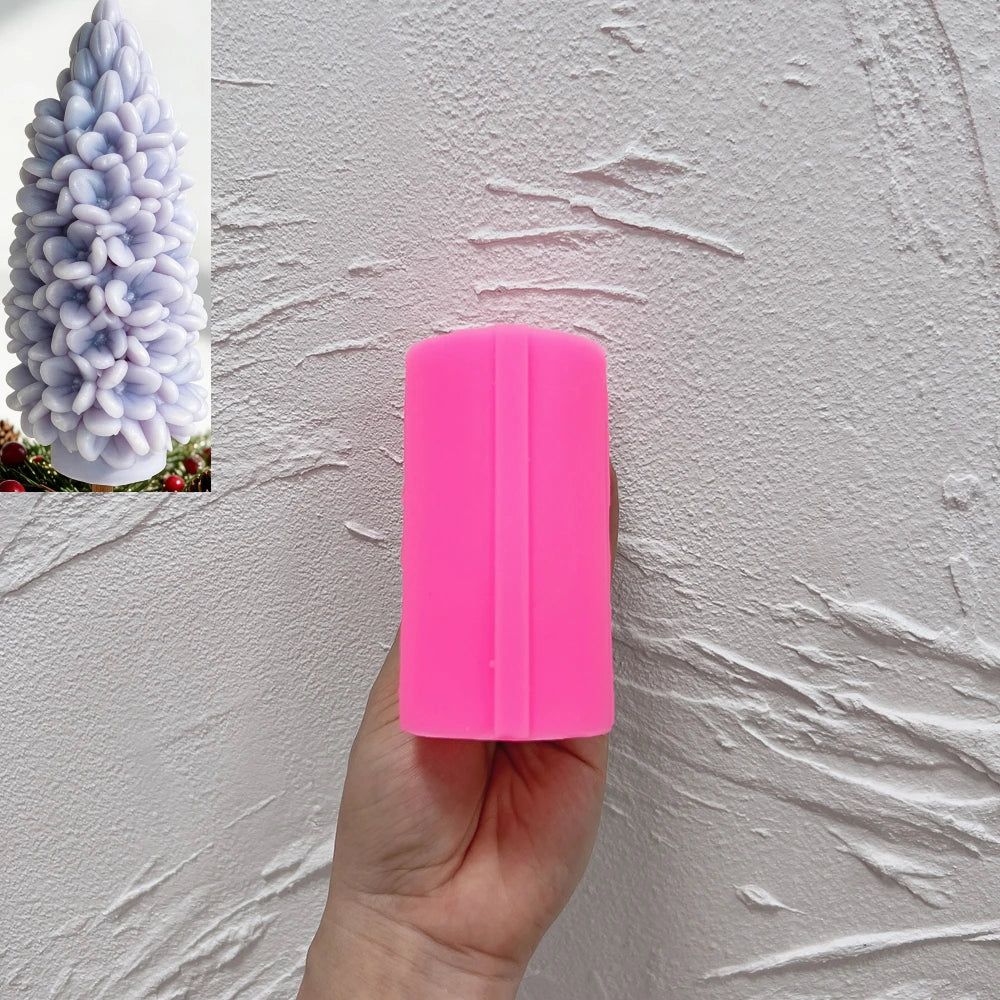 Pink silicone mold for the lilac flower spike design beside finished example