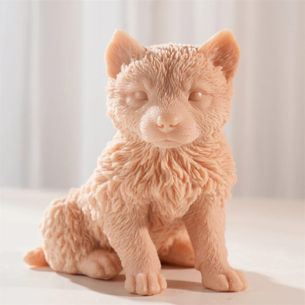Front view of a peach seated wolf cub