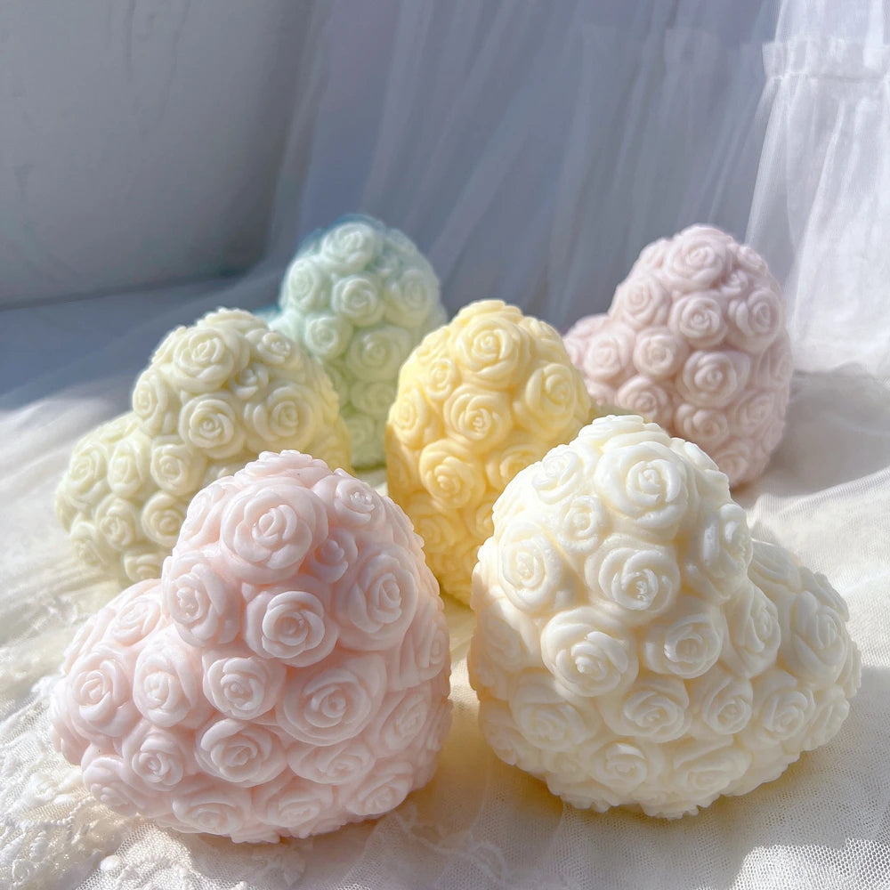 Group of pastel rose-covered heart castings