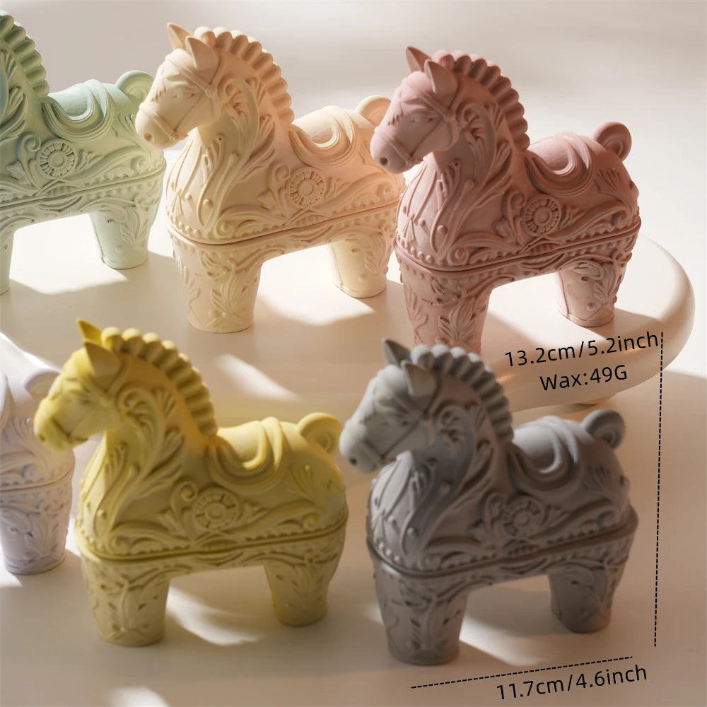 Standing horse-shaped holders with carved coat and mane details