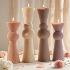 Four ribbed sphere candles showing the two sculptural profiles