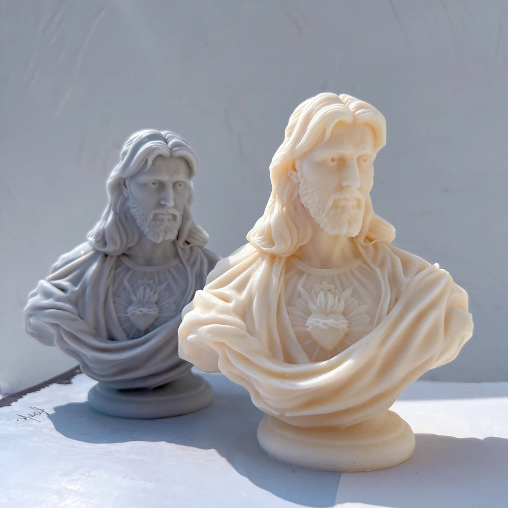 Gray and cream Jesus bust castings with chest emblems