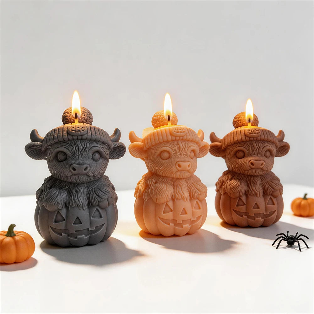 Gray, orange and brown Highland cow pumpkin castings