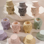 Open owl containers with matching top-hat lids