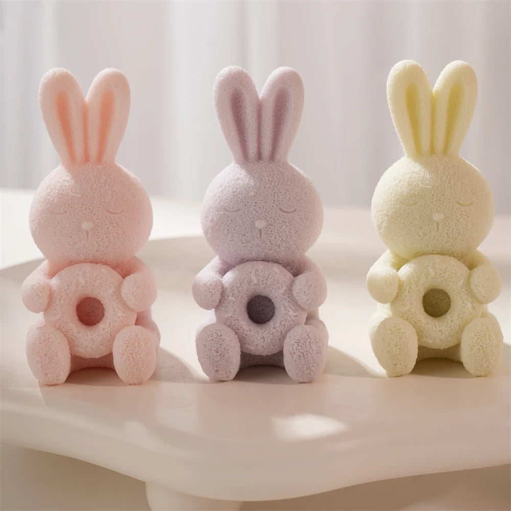 Close view of closed eyes and pebbled bunny texture