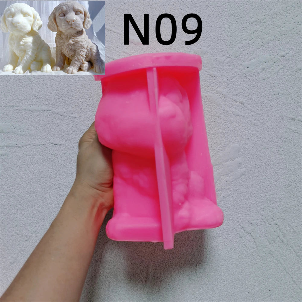 Pink silicone mold for spaniel-style puppy design N09