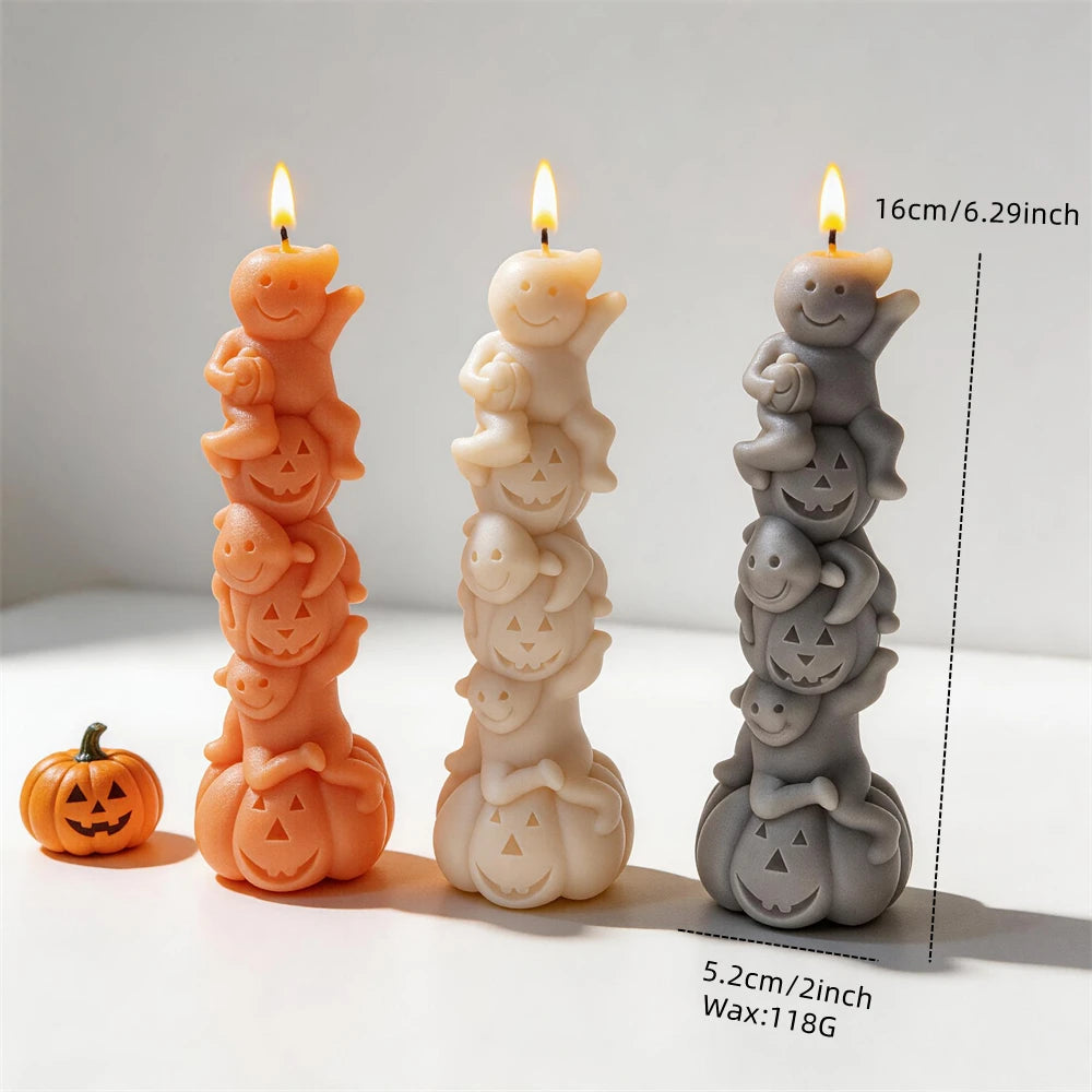 Ghost pumpkin stack diagram showing 16 cm height, 5.2 cm width and 118 g estimated wax