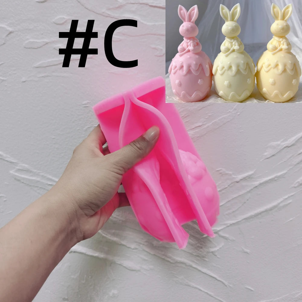 Pink Floral Egg C mold with matching flower-holding bunny examples