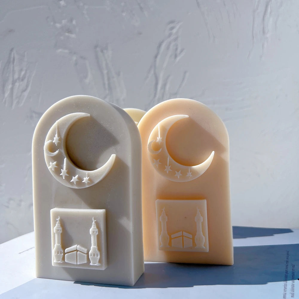 Gray and peach Ramadan arch candle forms