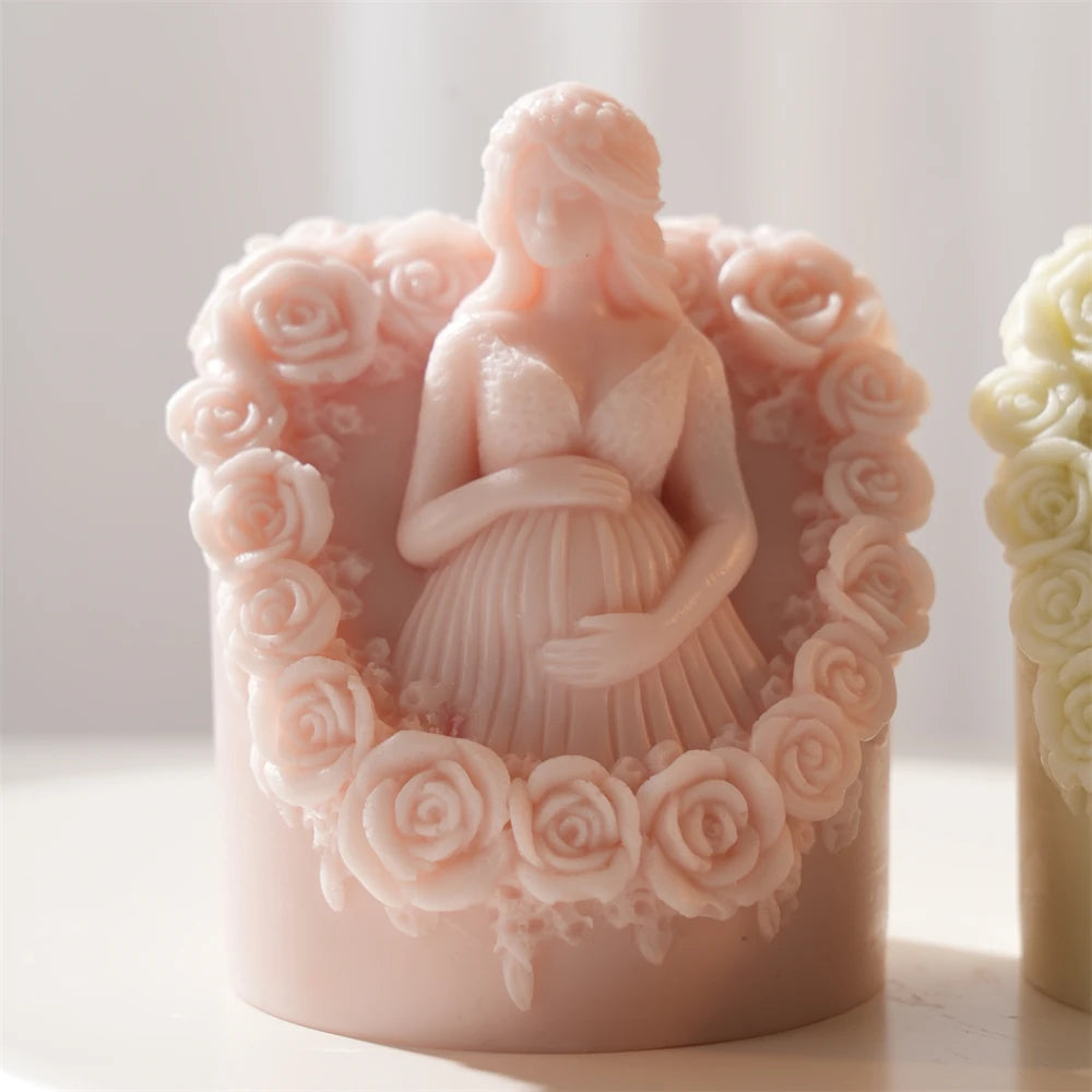 Close view of pregnant figure relief and rose border