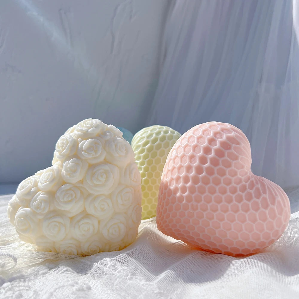 Rose Heart casting beside a Honeycomb Heart sample