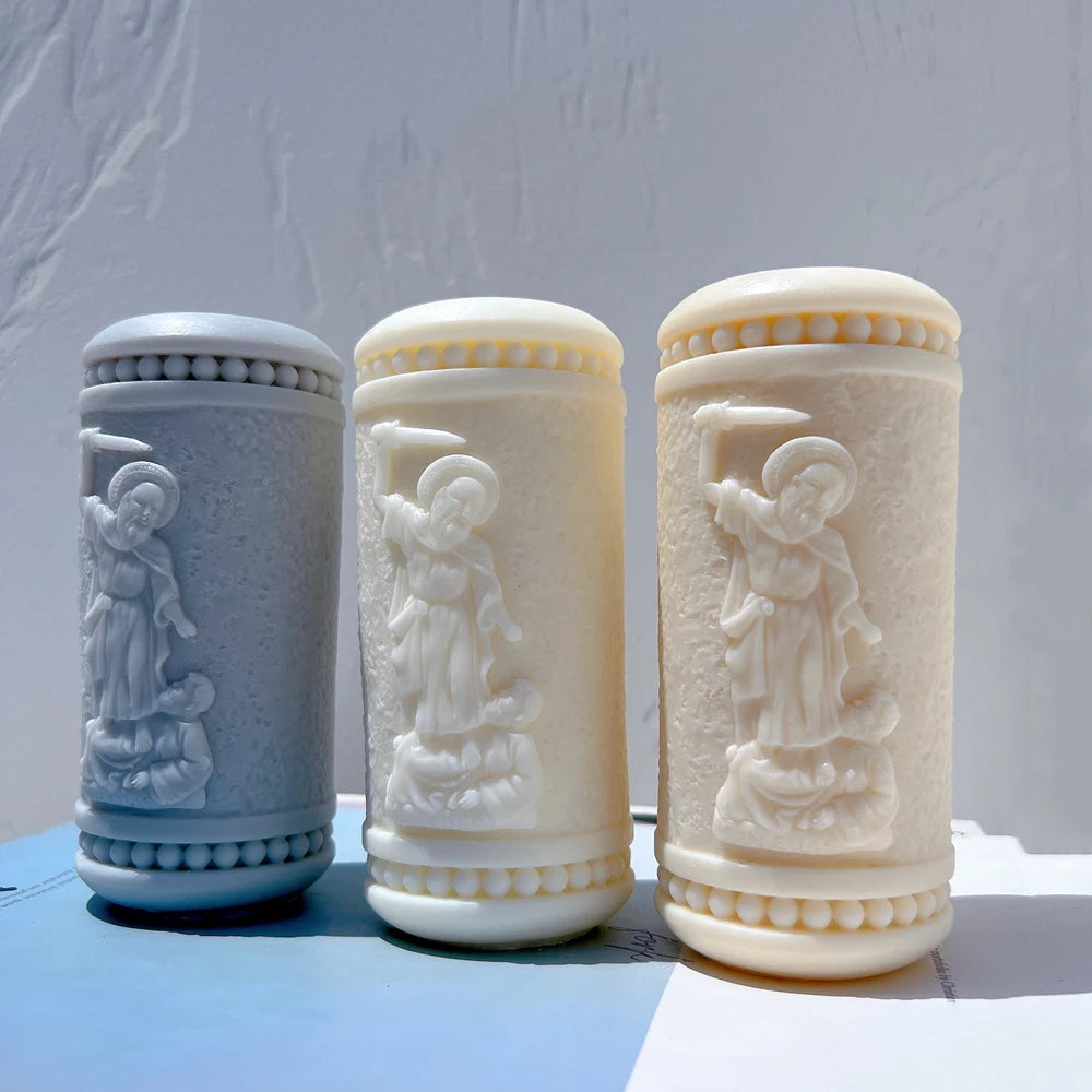 Front view of sword-figure relief candle castings