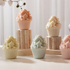 Snowy-house cupcake candles with fluted bases