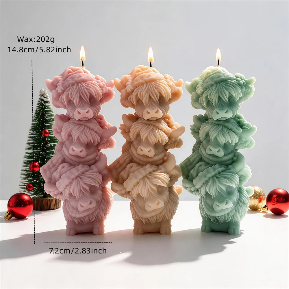 Cow-head stack size graphic showing 14.8 cm height, 7.2 cm base and 202 g wax