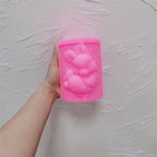 Pink silicone pillar mold with raised rabbit cameo cavity