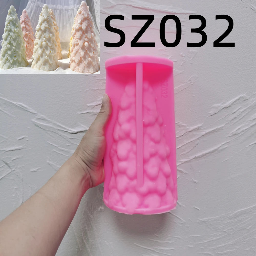 Pink silicone snowy layered Christmas tree mold labeled SZ032