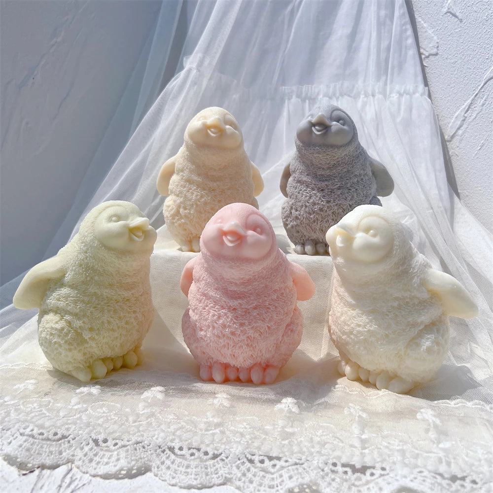 Group of pastel fluffy penguin castings