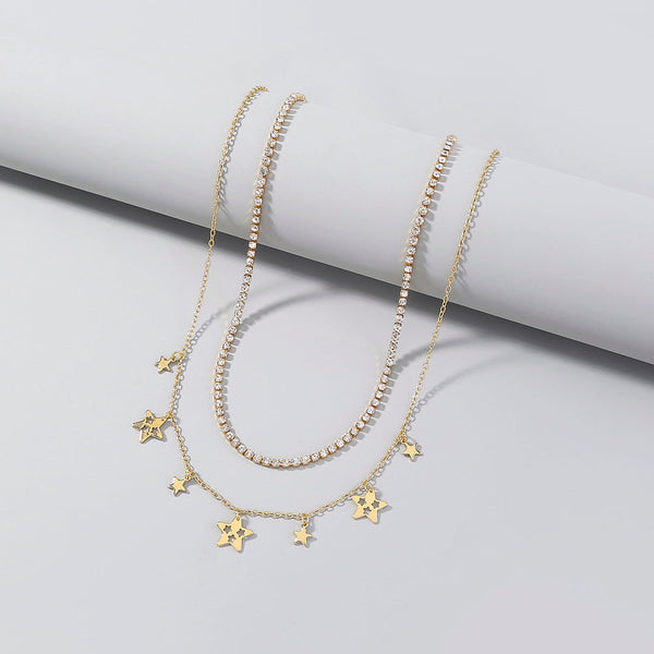 Shine Bright with our 14k Gold Plated Star Charm Layered Necklace Obsesie