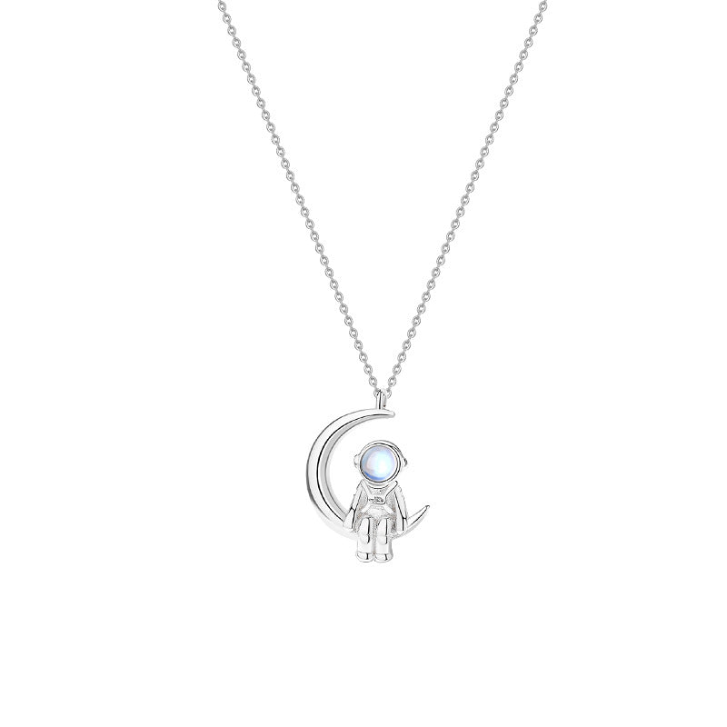 Silver Astronaut Necklace Female Astronaut Clavicle Chain Niche Design Gift Jewelry Obsesie