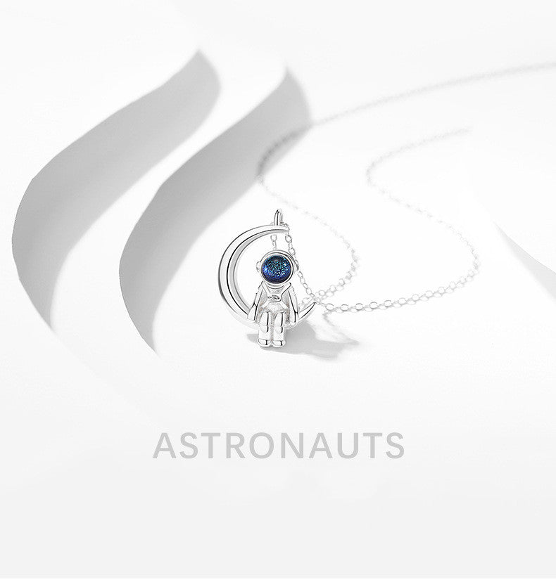 Silver Astronaut Necklace Female Astronaut Clavicle Chain Niche Design Gift Jewelry Obsesie