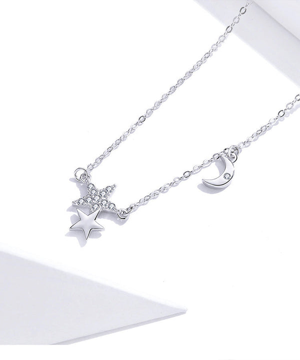 Simple Double Star Moon Story Necklace Obsesie