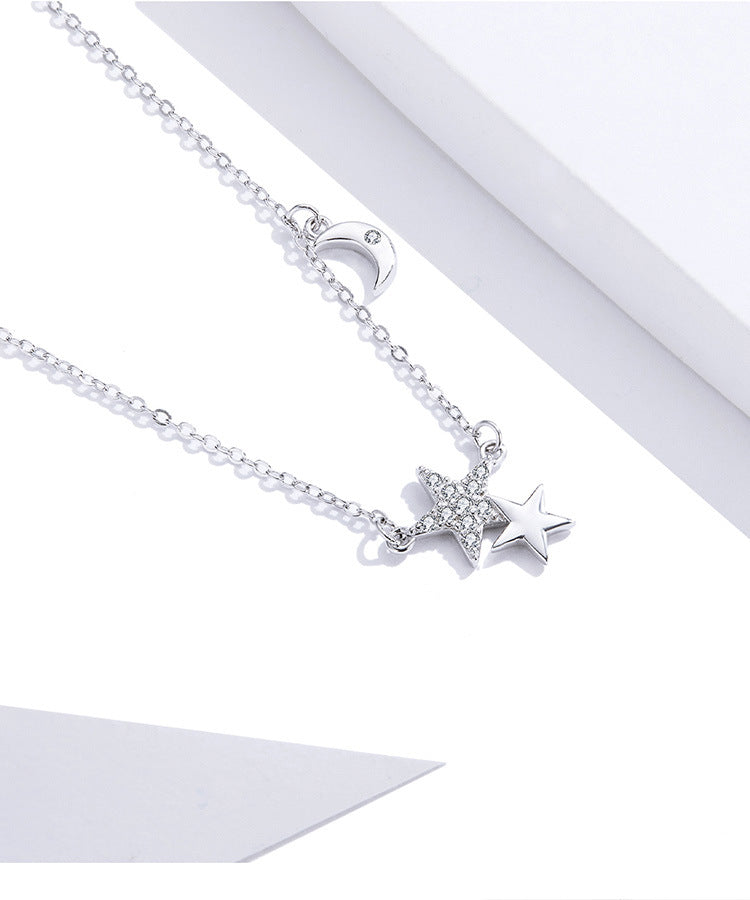 Simple Double Star Moon Story Necklace Obsesie