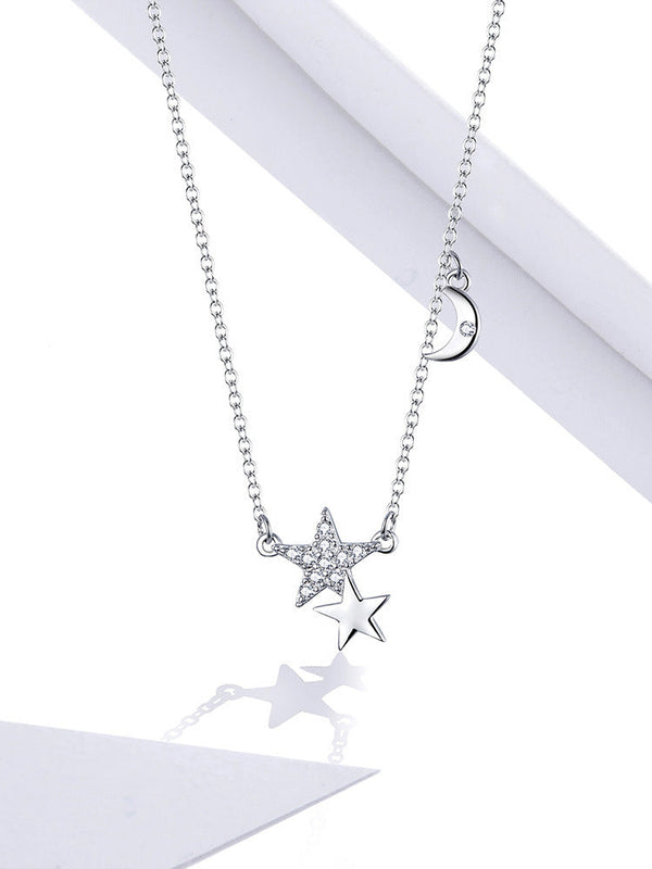 Simple Double Star Moon Story Necklace Obsesie