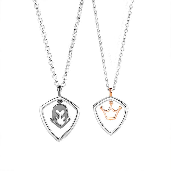 Simple Hollow Shield Crown Pendant For Men And Women A Pair Of Necklaces Obsesie