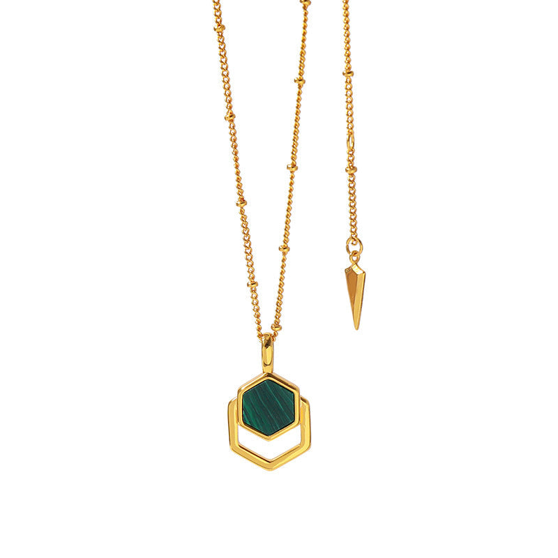 Simple Polygon Stacking Malachite Necklace Obsesie