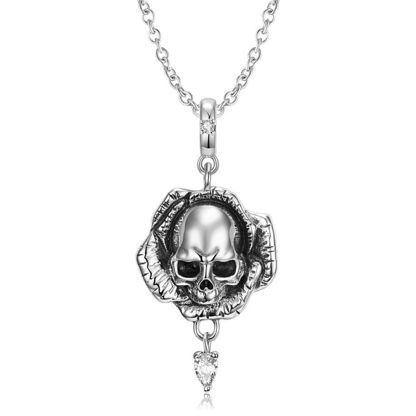 Skull Necklace Sterling Silver Skull Jewelry Skeleton Gift for Women Goth Lovers Halloween Obsesie