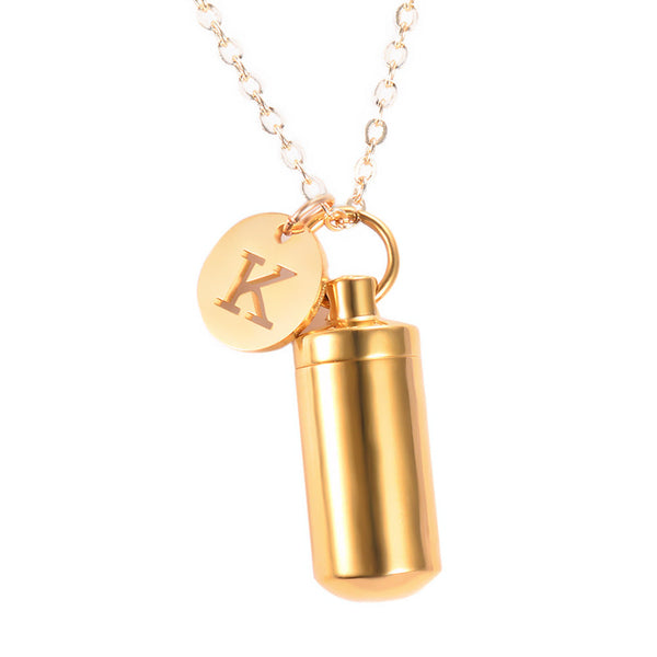 Small Cylindrical Memorial Necklace for Ashes With Letters 