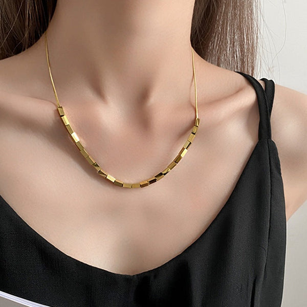 Small Square Snake Bone Chain Necklace Female Summer Ins Tide 2021 Obsesie