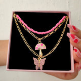 Sparkling Butterfly Pendant Bubblegum Mushroom Necklace Obsesie