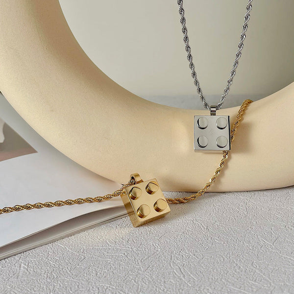 Square Building Block Pendant Geometric Square Necklace Obsesie