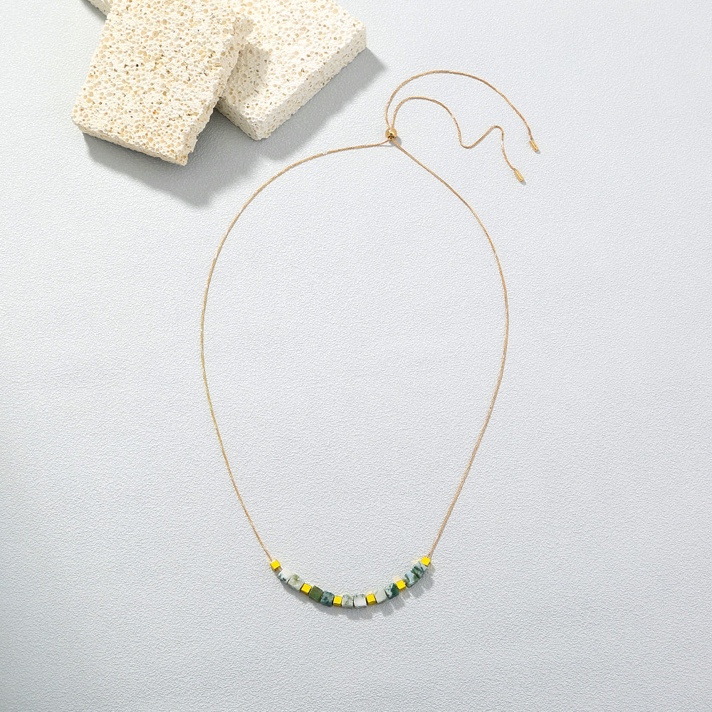 Square Natural Stones Minimal Necklace Obsesie