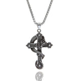 Stainless Steel Dragon and Cross Pendant Necklace - A Symbol of Strength and Faith Obsesie
