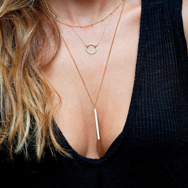 Stainless Steel Geometric Round Stack Necklace Obsesie