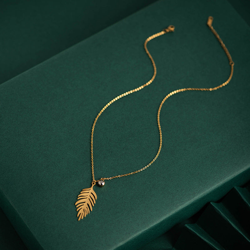 Stainless Steel Golden Necklace Banana Leaf Pendant Obsesie