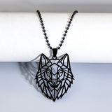 Stainless Steel Hollow Wolf Head Pendant Necklace For Men Animal Jewelry Obsesie