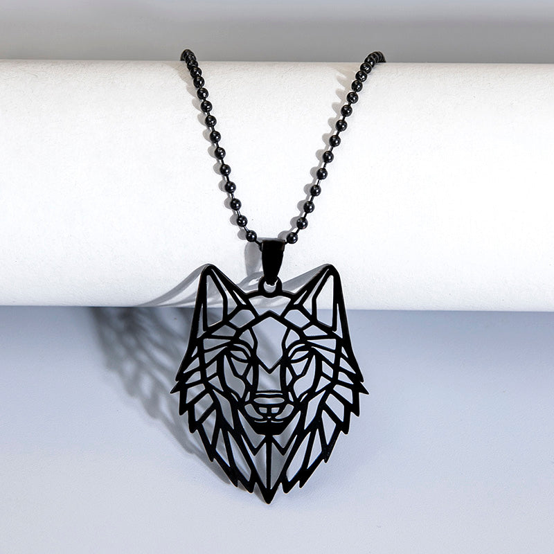 Stainless Steel Hollow Wolf Head Pendant Necklace For Men Animal Jewelry Obsesie