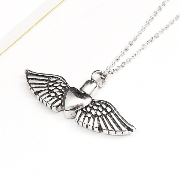 Stainless Steel Angel Wing Urn Necklace for Ashes