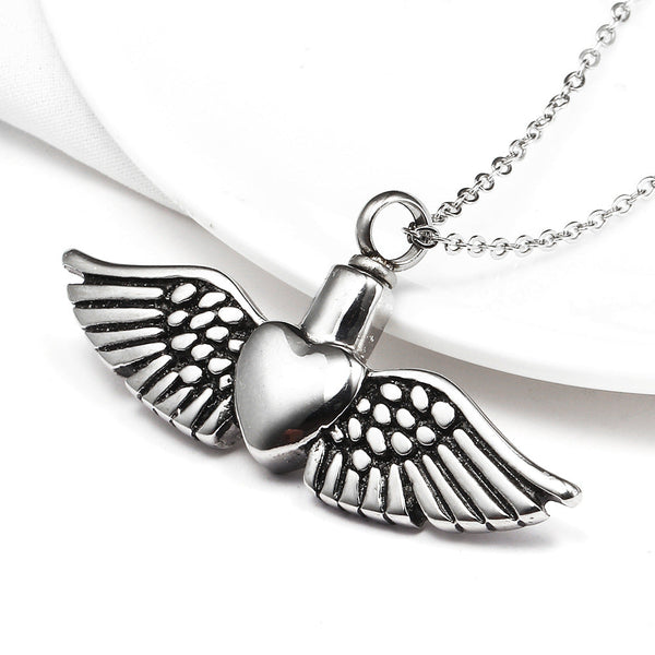 Stainless Steel Angel Wing Urn Necklace for Ashes