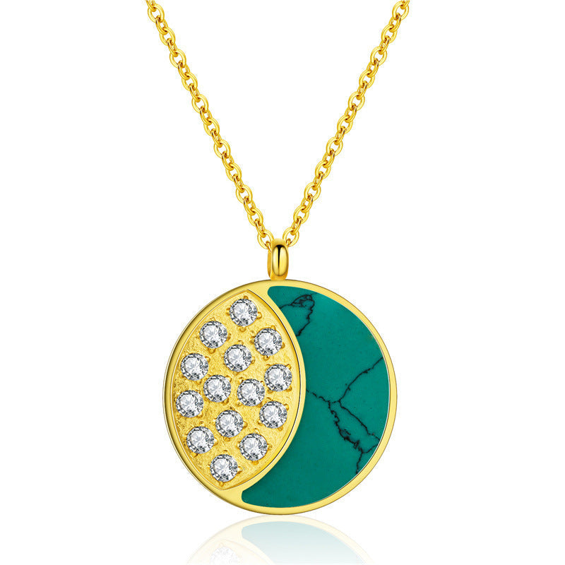 Stainless Steel Turquoise Moon Styling Inset Zircon Gold Necklace Obsesie