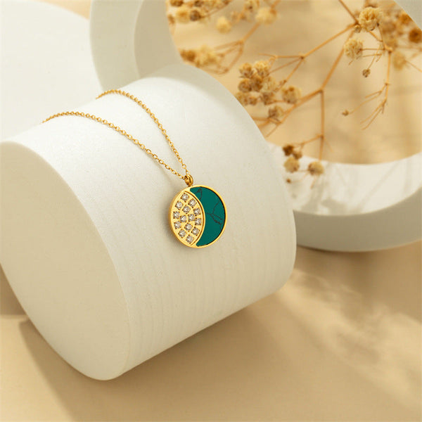 Stainless Steel Turquoise Moon Styling Inset Zircon Gold Necklace Obsesie