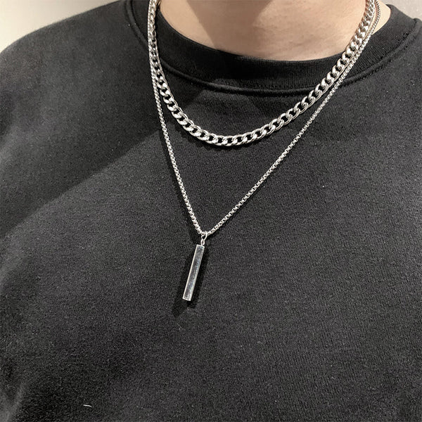 Steel Bar Pendant Titanium Steel Double-layer Necklace Sweater Obsesie