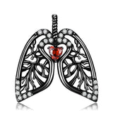 Sterling Silver Anatomical Lung Necklace Black Pendant with Red Heart Zircon Gothic Skull Jewelry Birthday Gifts for Women Obsesie