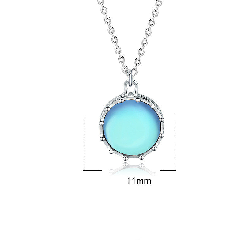 Sterling Silver Crown Moonstone Pendant Necklace Obsesie