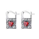 Sterling Silver Earrings Vintage Silver Lock Earrings Inlaid With Heart-shaped Zircon S925 Silver Obsesie