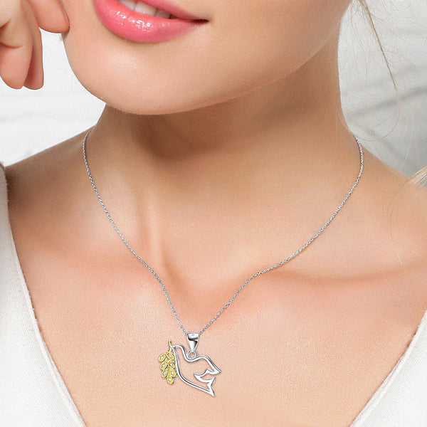 Sterling Silver Peace Dove Pendant Gold Plated Necklace - Female Micro Inlay Obsesie